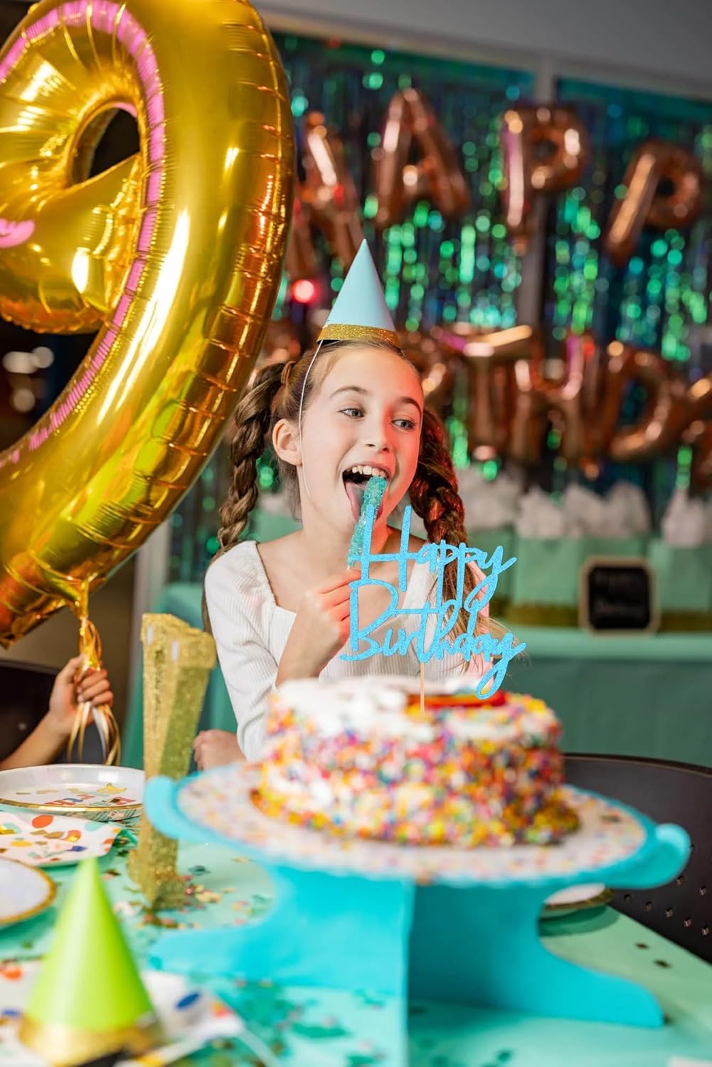 Happy Birthday Cake Topper - Glitter Light Blue Birthday Cake Top Decorations (Light Blue)