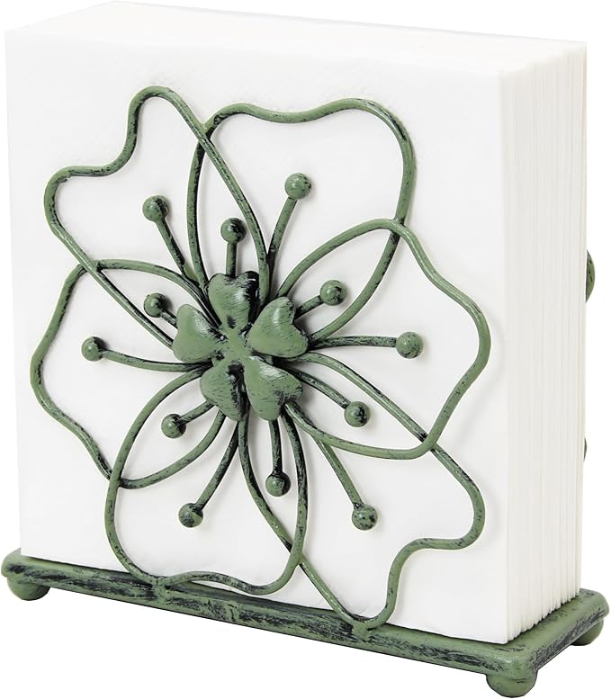 OwlGift Flower Style Napkin Holder, Freestanding Tissue Dispenser, Dining Table Napkin Storage for Home Kitchen Restaurant Picnic Party Wedding Housewarming – Green