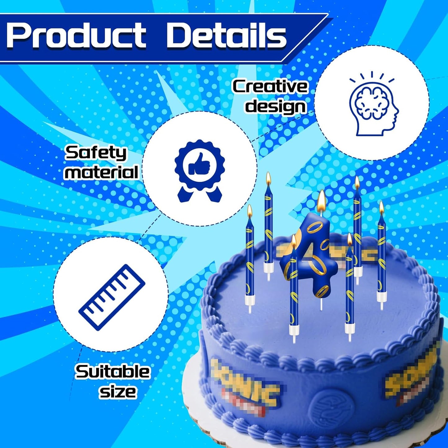 13PCS Birthday Cake Candles Set - Blue and Golden Ring Number Candles with Vibrant Designs for Boys & Girls, Theme Birthday Party Decorations, Cake Toppers for Theme Parties(Number 4)
