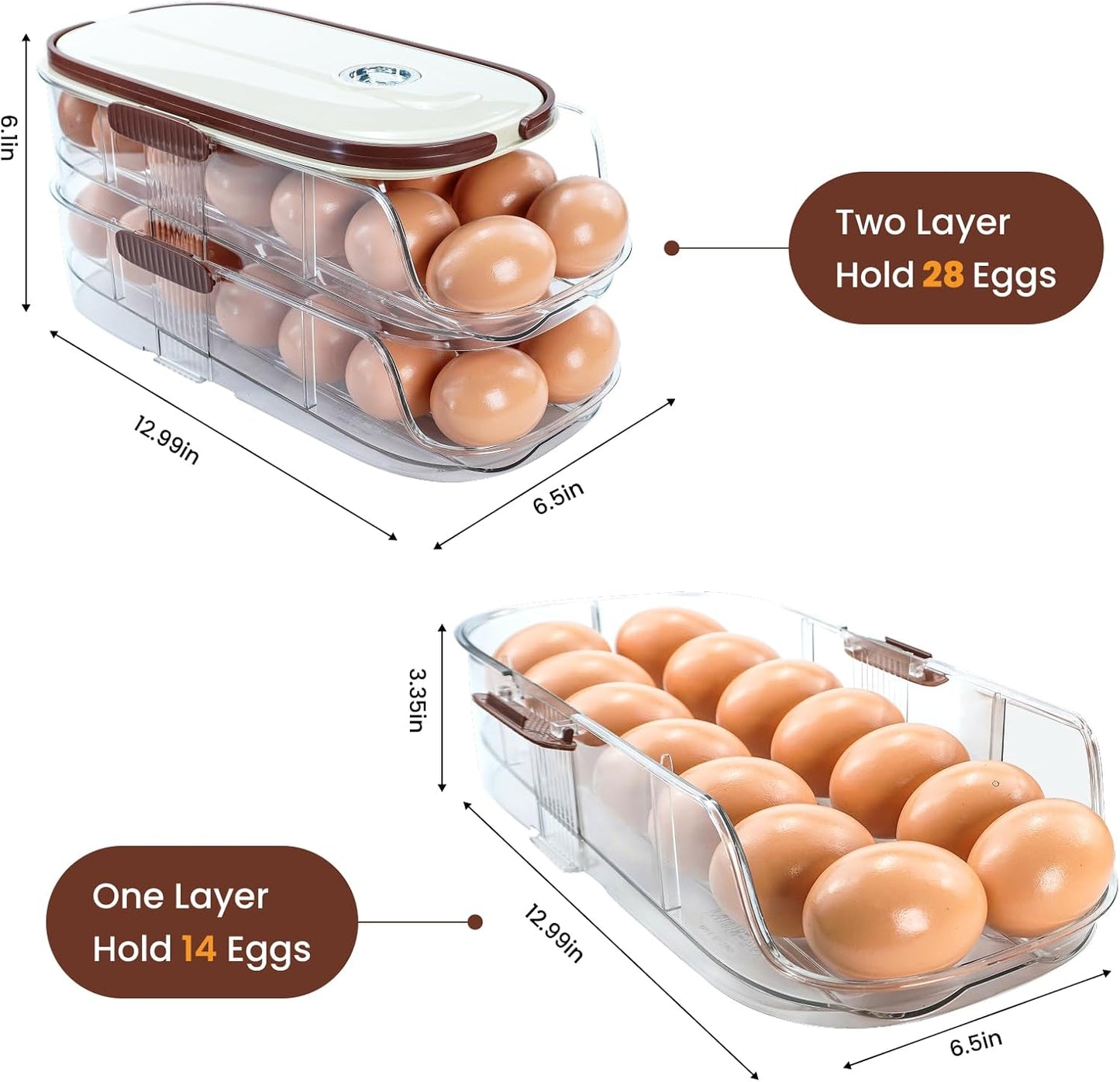 Egg Holder for Fridge, Automatic Rolling Egg Organizer for Refrigerator, Clear Plastic Egg Container & Tray, Stackable Dispenser and Storage Bin For Organizers and Storage -2 Layer