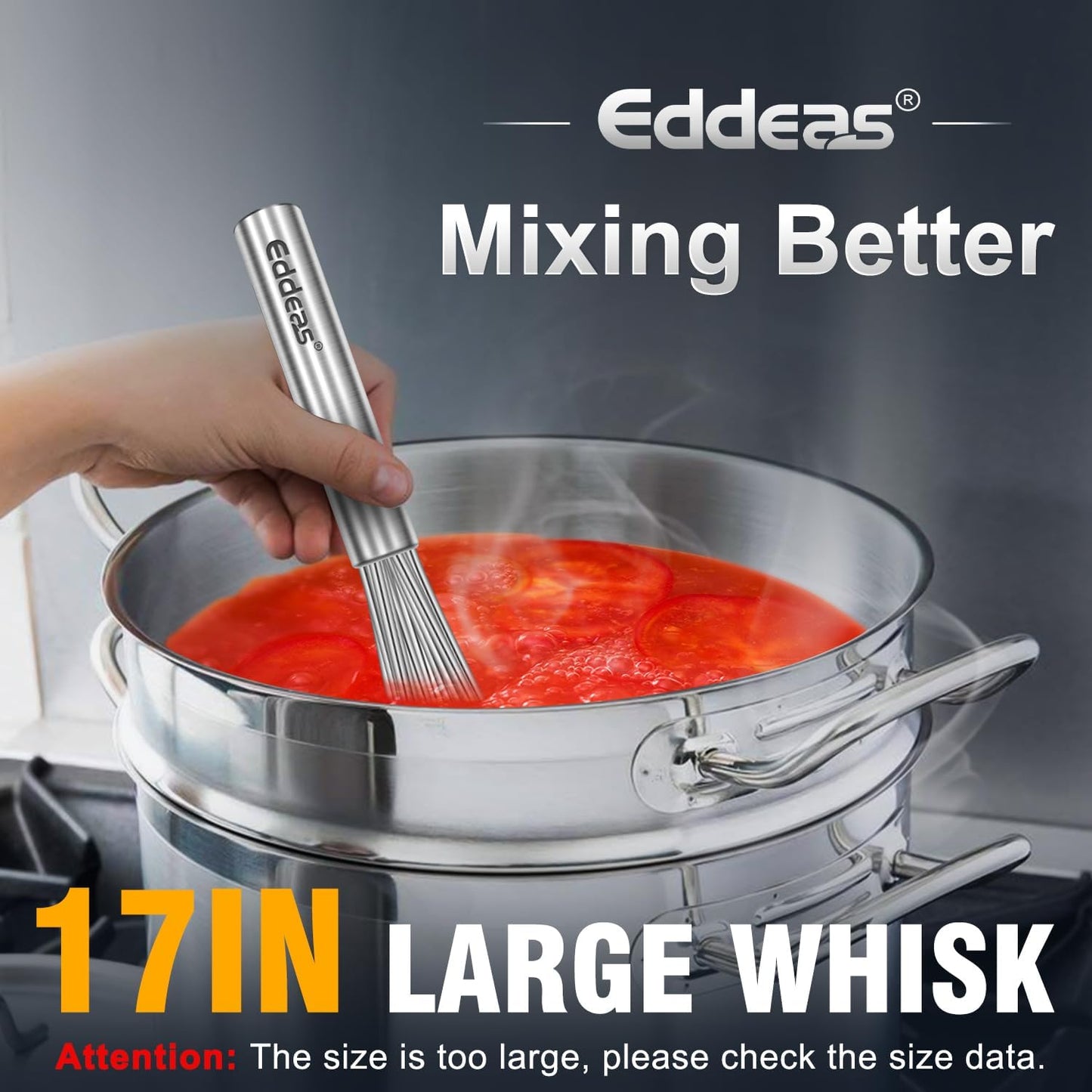17in Large Whisk,Heavy Duty whisk, Stainless Steel whisk Suitable for Mixing Thick batter, Dry Ingredients and Seasonings.Accessories for professional commercial kitchens.