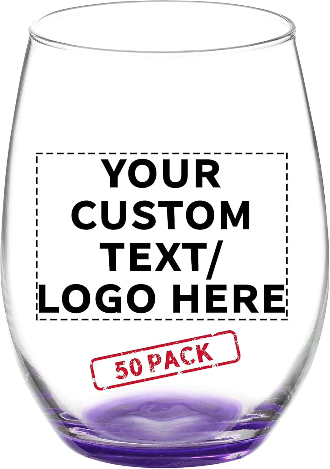 DISCOUNT PROMOS 50 ARC Stemless Wine Glasses Set, 21 oz. - Customizable Text, Logo - Chardonnay, Cabernet, Merlot, Sauvignon - Purple