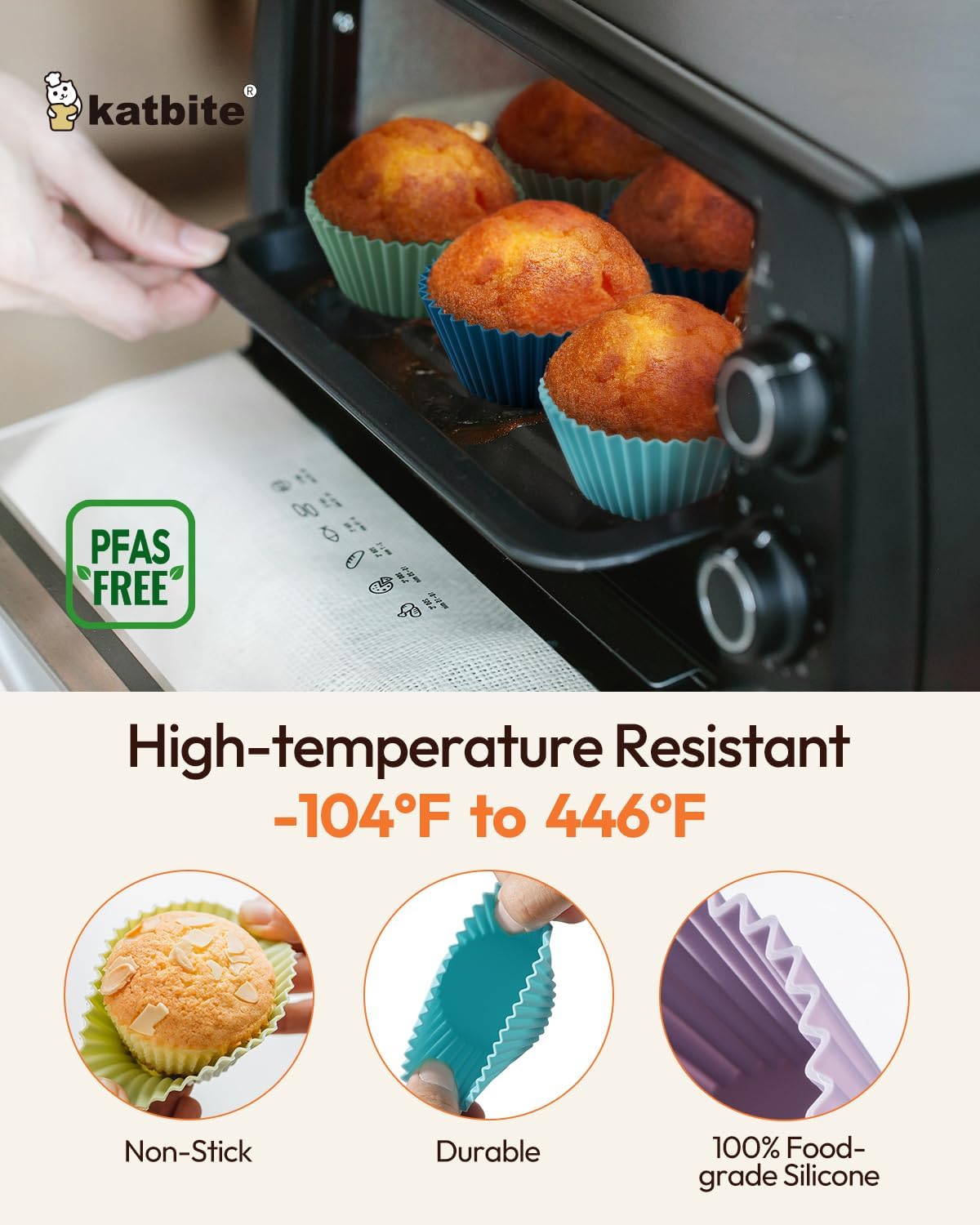 Silicone Cupcake Baking Cups Katbite 24 Pack Silicone Baking Cups Reusable Non-stick Heavy Duty Cupcake Liners for Baking Soft Pale Muffins Cups for Party Halloween Christmas