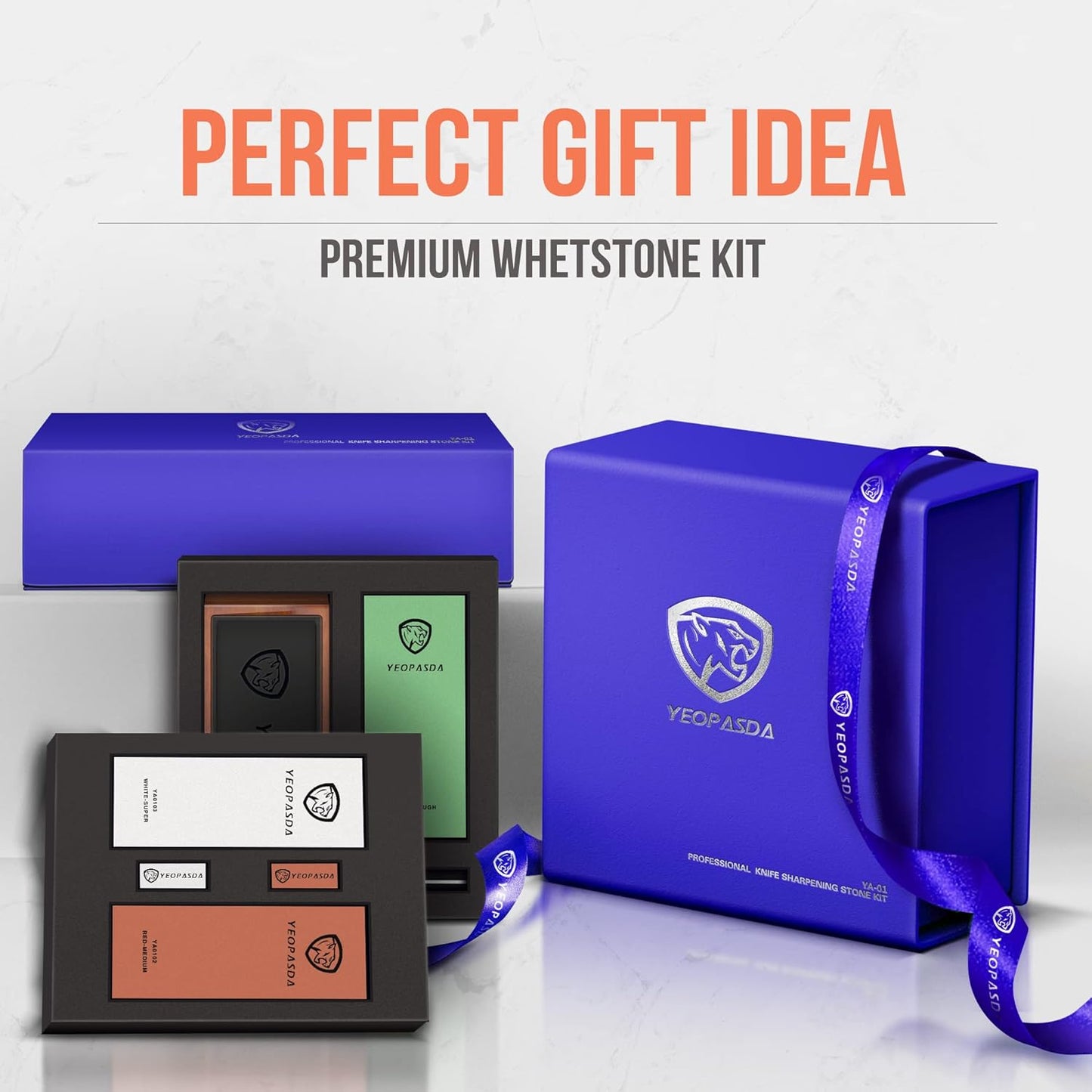 Extra Large Knife Sharpening Stone Kit - YeopAsda Thickered 3 Side Grit 400/1000/6000 Xl Wet Stone - Whetstone Knife Sharpener with Non-Slip Wood Base, Angle Guide, Cut Resistant Gloves