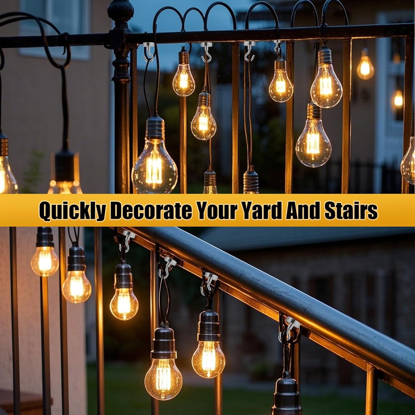 DIYMAG Outdoor Hooks for Hanging String Lights, Magnetic Hooks Strong 150lbs+ Hanging Party Light Wall Cable 2025 Cruise Cabin Ship Essentials Heavy Duty Strong Magnets for Outside Grill 16PCS