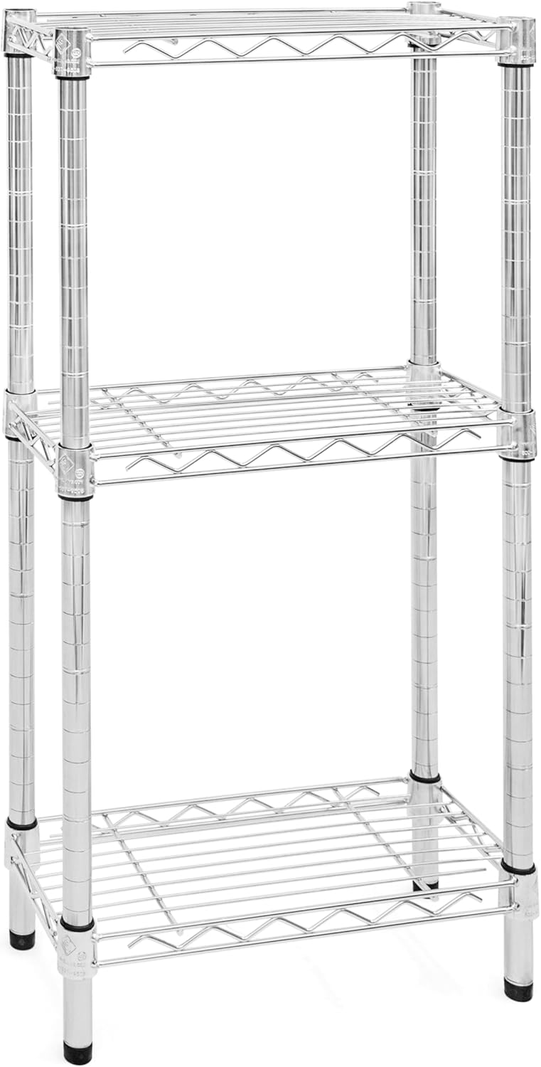 Shelving Inc. 8" d x 18" w Chrome Wire Shelving with 3 Tier Shelves, Weight Capacity 800lbs Per Shelf