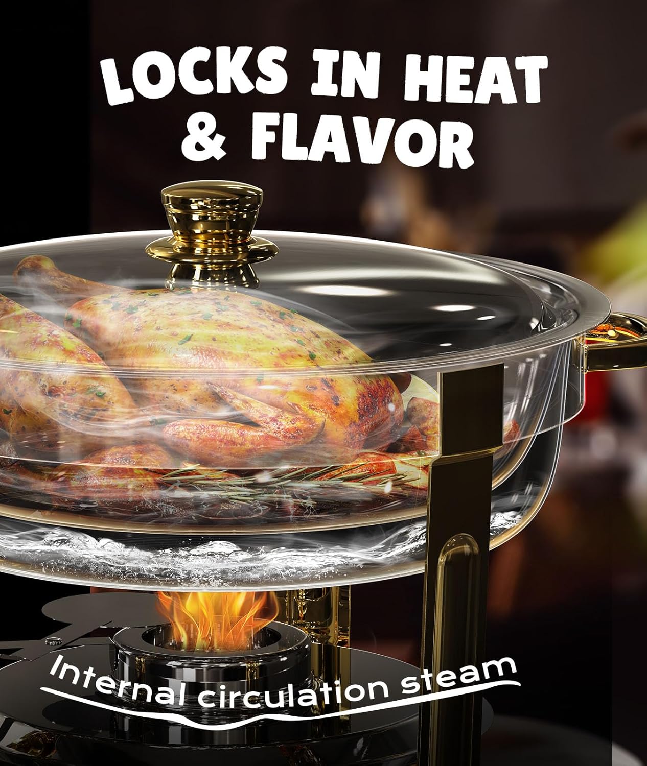 Chafing Dishes for Buffet 4 Pack, 6QT [Worry-Free Assemble] Food Warmers for Parties Buffet [Elegant Gold and Silver Colors] Stainless Steel Round Chafing Dish Buffet Set with Complete Set