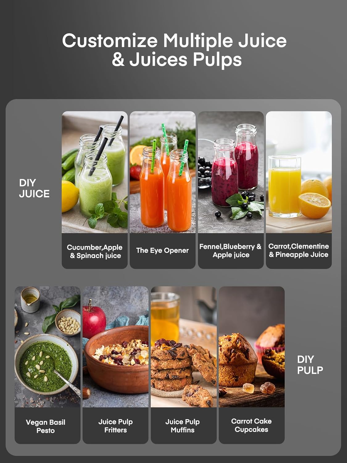 Juicer Machines, Juilist 3" Wide Mouth Juicer Extractor, for Vegetable and Fruit with 3-Speed Setting, 400W Motor, Easy to Clean, Black