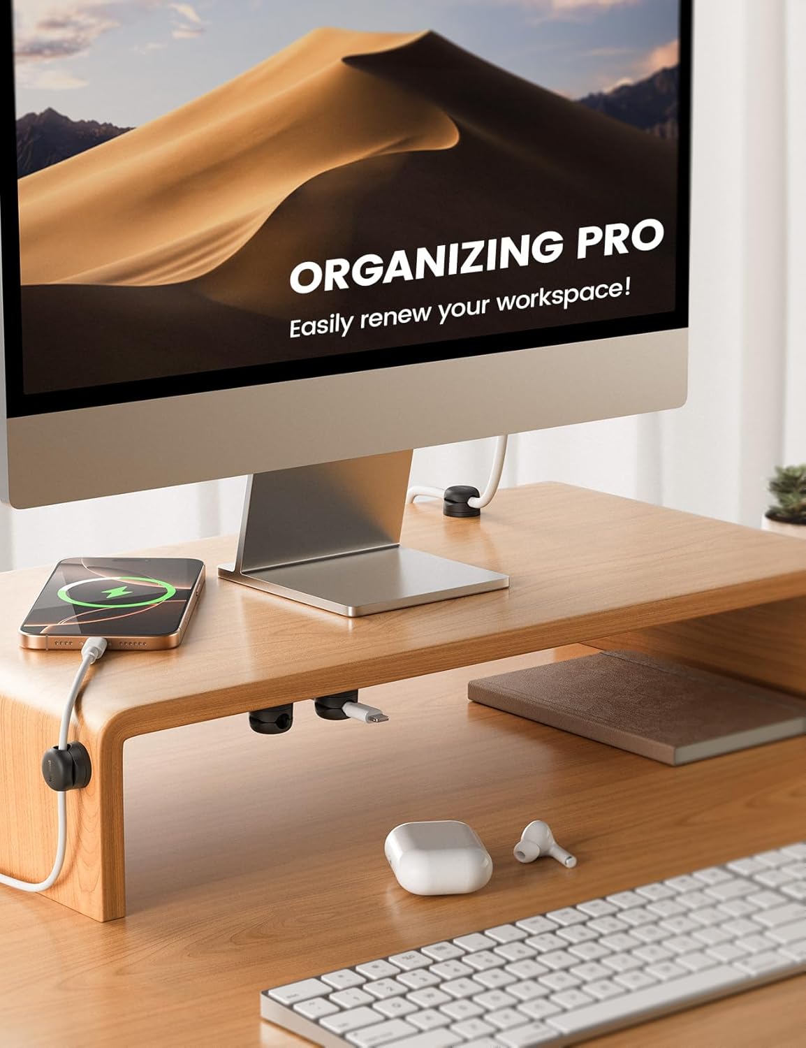 6Pack Rotatable Cord Organizer, Spring Cable Clips - Lamicall [1s Lock] Cord Holder, Desk Phone Charger Cable Management, No-Residue Adhesive Wire Organizer Keeper for Nightstand, Office Accessories