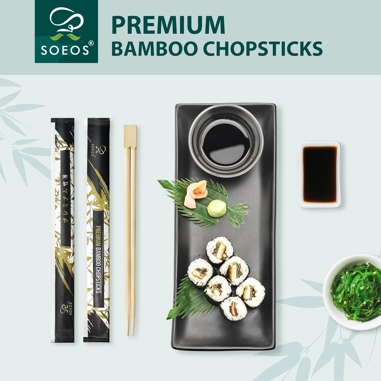 Soeos 100 Disposable Chopsticks Bulk - Natural Wooden Chopsticks & Bamboo Chopstick for Sushi, Takeout, Party - Splinter-Free, Individually Wrapped Single-Use Chopstick (Approx.100 Pairs)