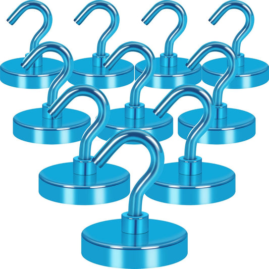 Neosmuk Magnetic Hooks Heavy Duty, Strong Magnet with Hook for Fridge, Super Neodymium Extra Strength Industrial Hooks for Hanging, Magnetic Hanger for Toolbox, Cruise, Grill(RoyalBlue,10 Pack)