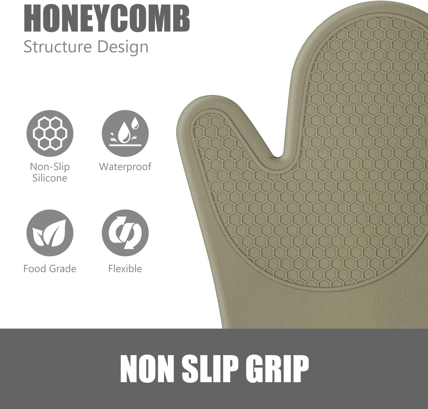 Rorecay 6pcs Oven Mitts and Pot Holders Sets Heat Resistant 500 Degrees, Extra Long Silicone Oven Gloves Non-Slip Potholders Hot Pads for Kitchen Baking Cooking, Quilted Liner, Martini Olive