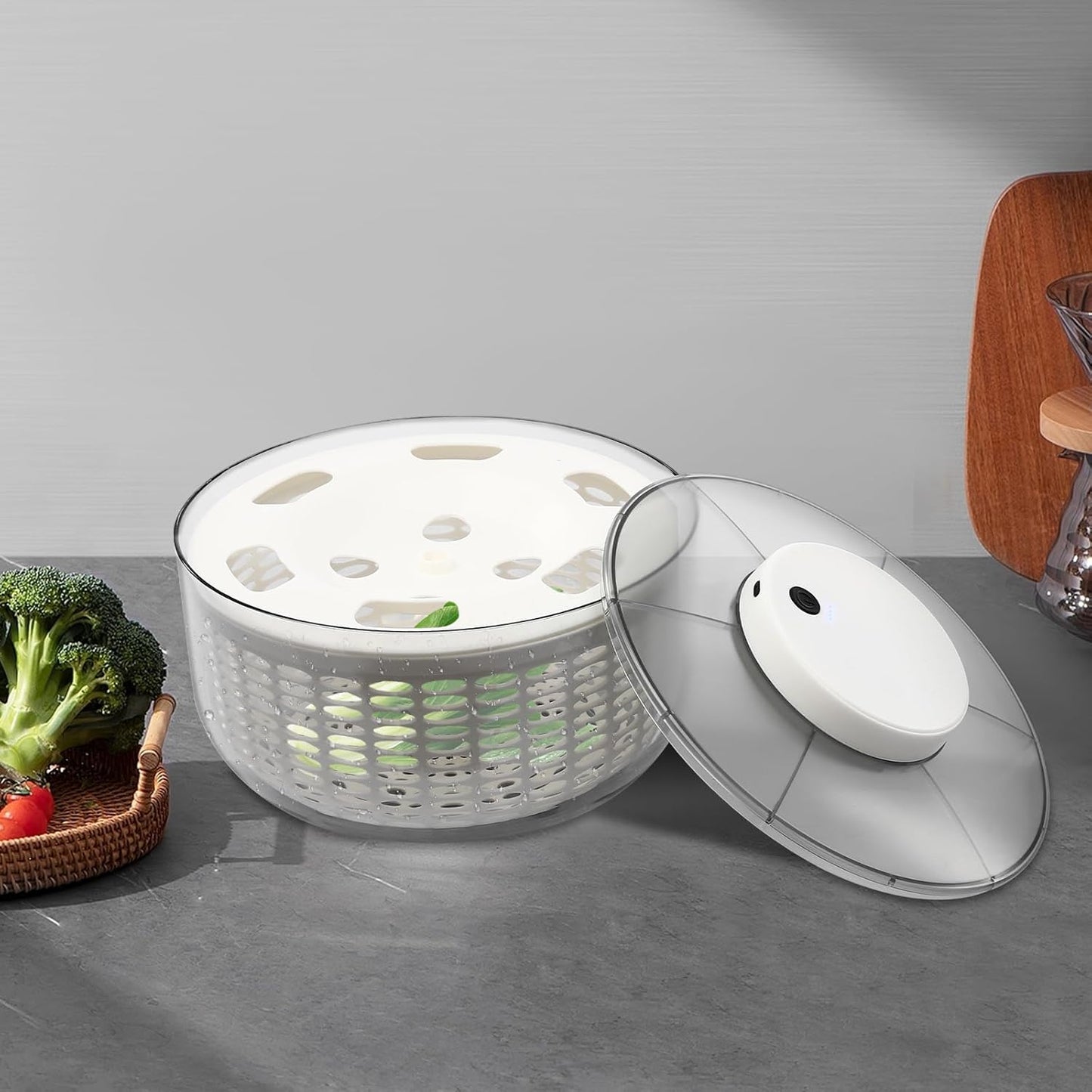 6L Electric Salad Spinner, Large Lettuce spinner, Fruit Vegetable Washer Dryer, Salad Dryer,Fruit Salad Washer for Home Kitchen Washing & Drying Leafy Vegetables