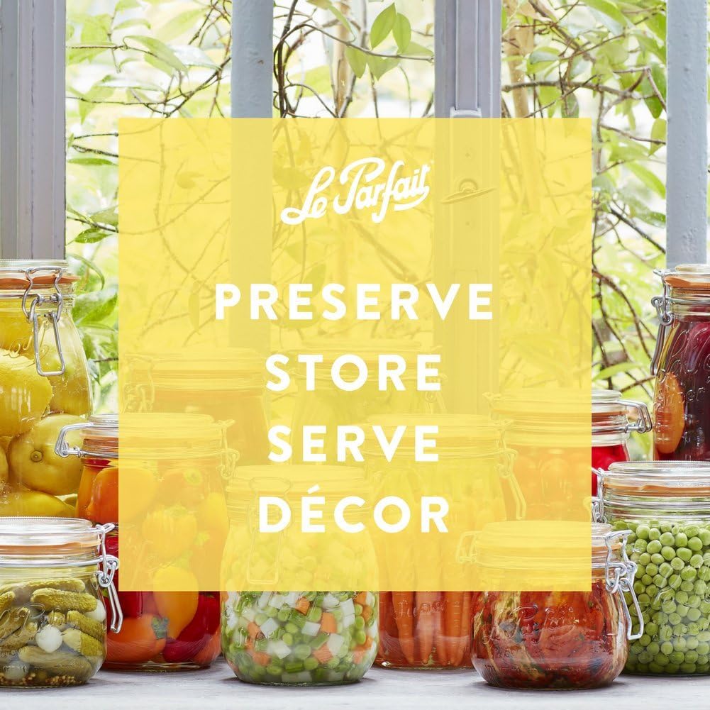 Le Parfait Super Jar, Canning Jars, 250mL French Glass Canning Jar w/Round Body, Glass Jars w/Airtight Lid, Canning Jars Wide Mouth, Glass Jar w/Lid, Clear Jars, Clear Glass Jars (8oz/Half Pint, 4 pk)