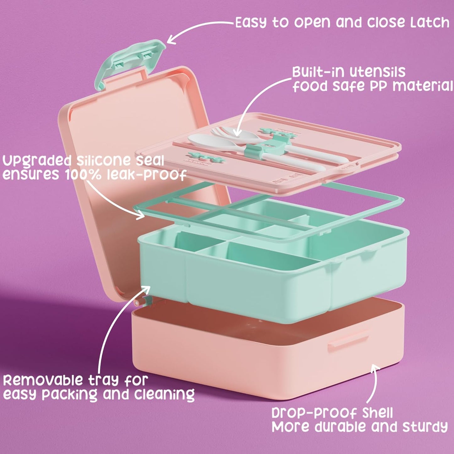 Fimibuke Kids Bento Lunch Box with 4 Compartments, Insulated lunch Bag, Stainless Steel Insulated Water Bottle, Ice Pack & Utensils Set, Birthday Gifts for Ages 3-12 Back to School Toddler Girls Boys