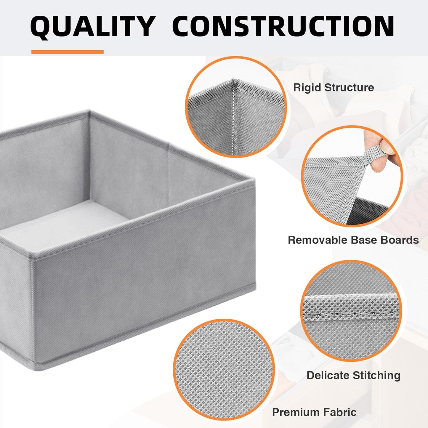 Criusia 20 Pack Drawer Organizer Bins - Grey Fabric Closet Organization and Storage Dividers for Baby Clothes, Adult Socks, Underwear, Bra, etc.