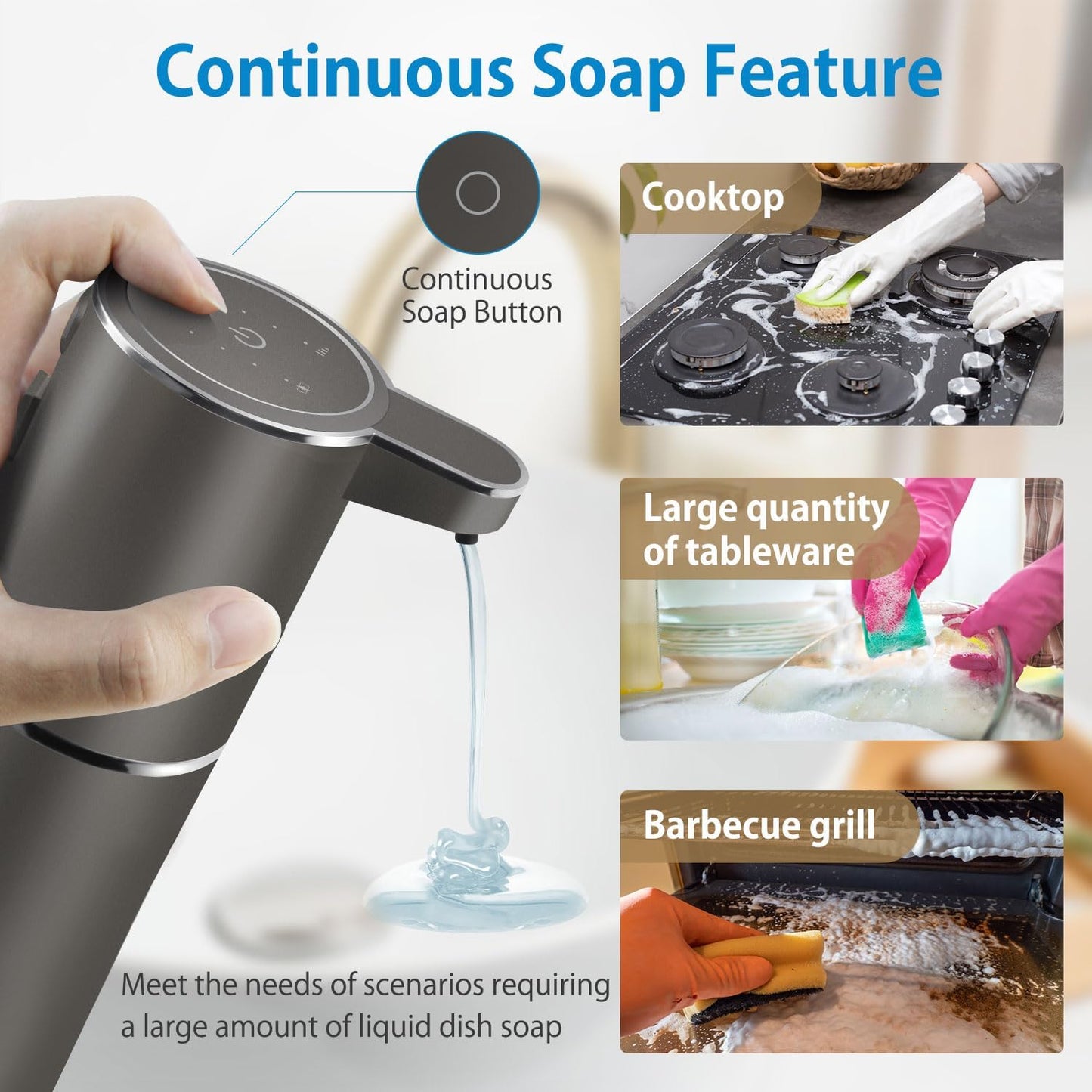 Automatic Liquid Soap Dispenser,4-Level Adjustable, Wall Mount,USB Rechargeable,12.8oz/ 380ml,Touchless Hand & Dish Soap Dispenser for Bathroom, Kitchen,Hotel, Restaurant