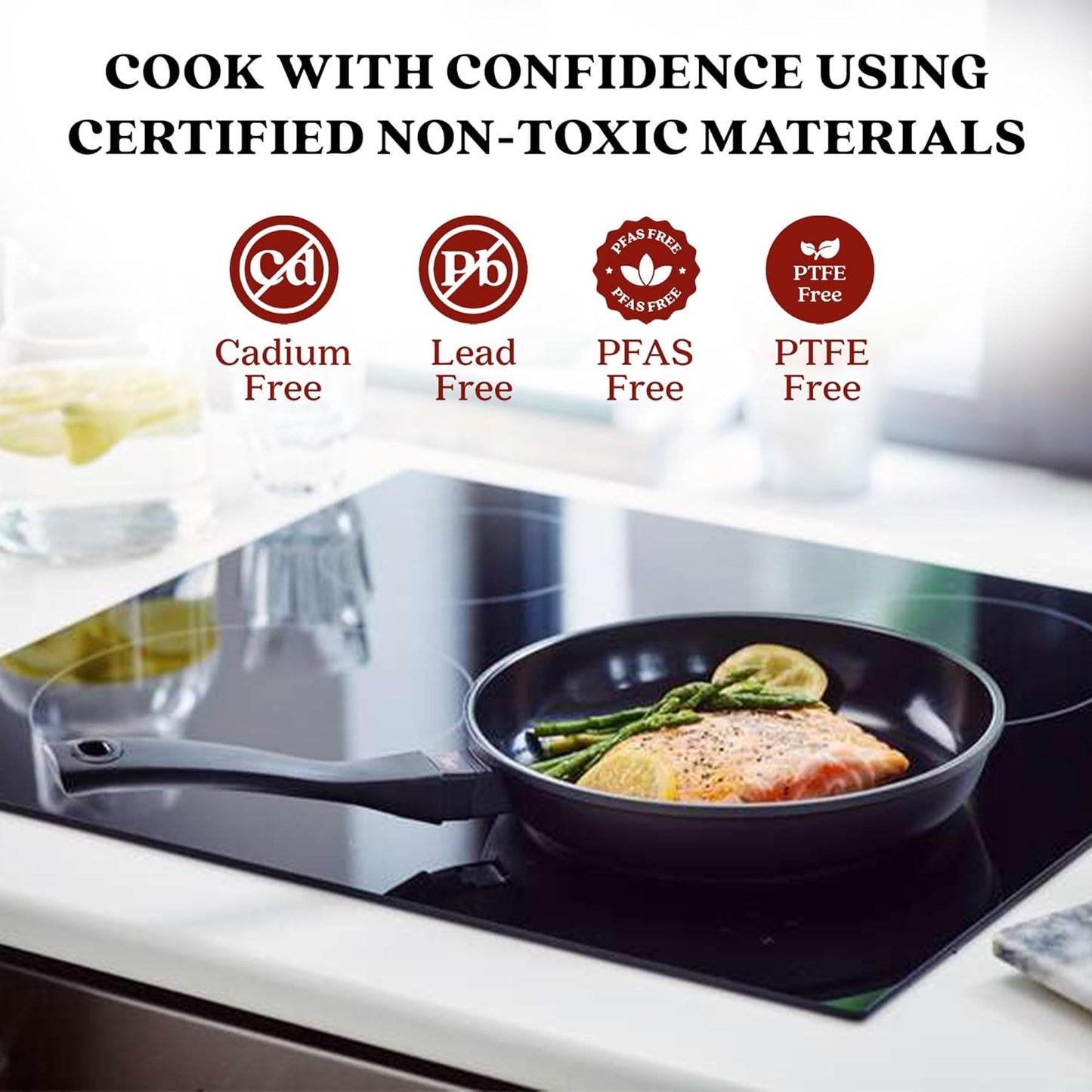 Alva Energy 12.6″ Non‑Toxic Ceramic Frying Pan – PFAS/PTFE‑Free, Induction‑Safe Recycled Aluminum – Fast, Even Heat with Stay‑Cool Handle, Lightweight for Everyday Cooking
