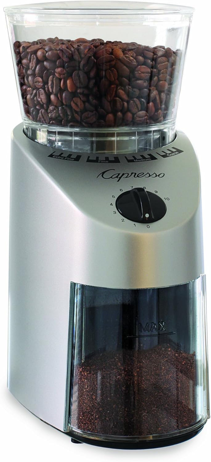 Capresso 560Infinity Conical Burr Grinder, Brushed Silver, 8.5-Ounce