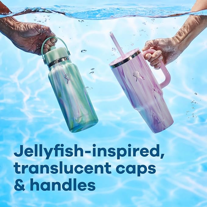 Hydro Flask Water Bottle - Insulated Stainless Steel - Wide Mouth Flex Straw Lid, Non Spill, Leakproof and Refillable in 24 Oz Jelly Pink