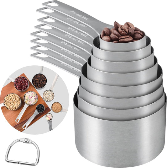 Measuring Cups Set, 18/8 Stainless Steel Measuring Cups Set for Baking & Kitchen, Metric & US Metal Measure Cup for Dry & Liquid Ingredients
