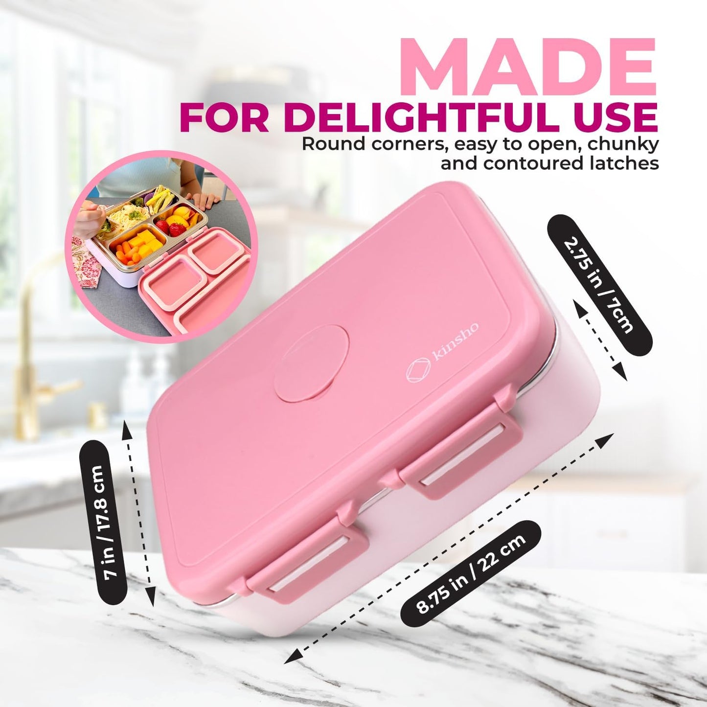 Stainless Steel Bento Box Lunch Container for Kids Adults with Removable Tray, Leakproof Silicone Seals, BPA Free 26 oz/790 mL (Pink)