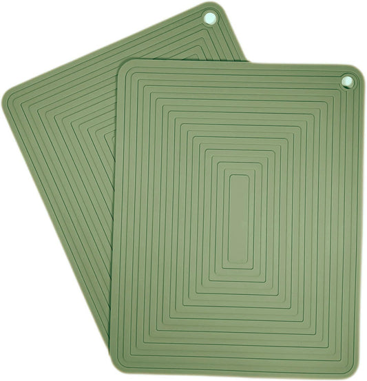 Silicone Trivets Mats Set 2, Silicone Trivets for Hot Dishes, 9 x 12 Trivets for Hot Pots and Pans, Oliver Green Silicone Hot Pads for Kitchen, Multi-Purpose Heat Resistant Pot Holder Mats