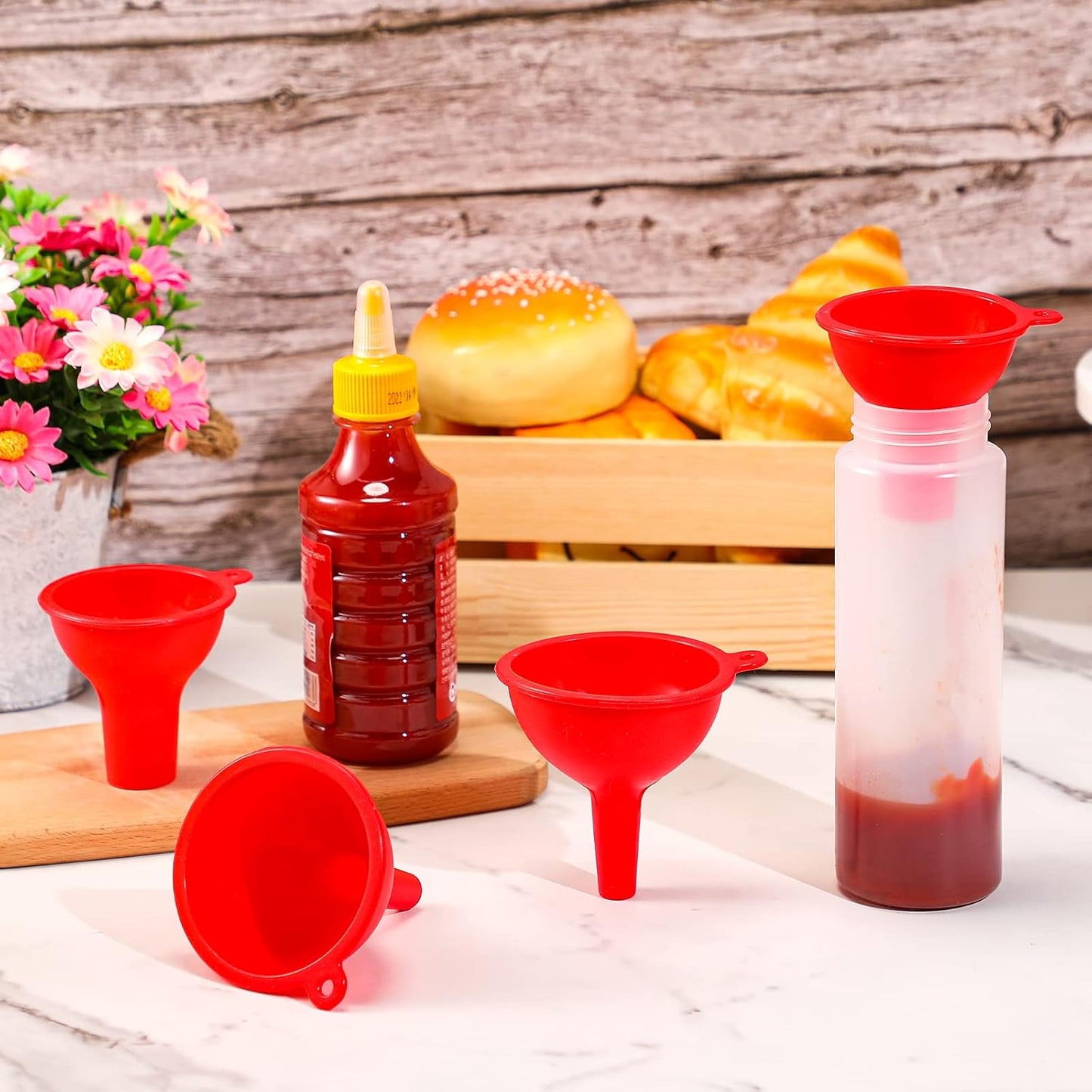 4 Pcs Kitchen Funnel Set Canning Silicone Funnel, Small and Large, Wide Mouth for Jars Jam Spice Filling Bottles Liquid Oil and Powder(Red)