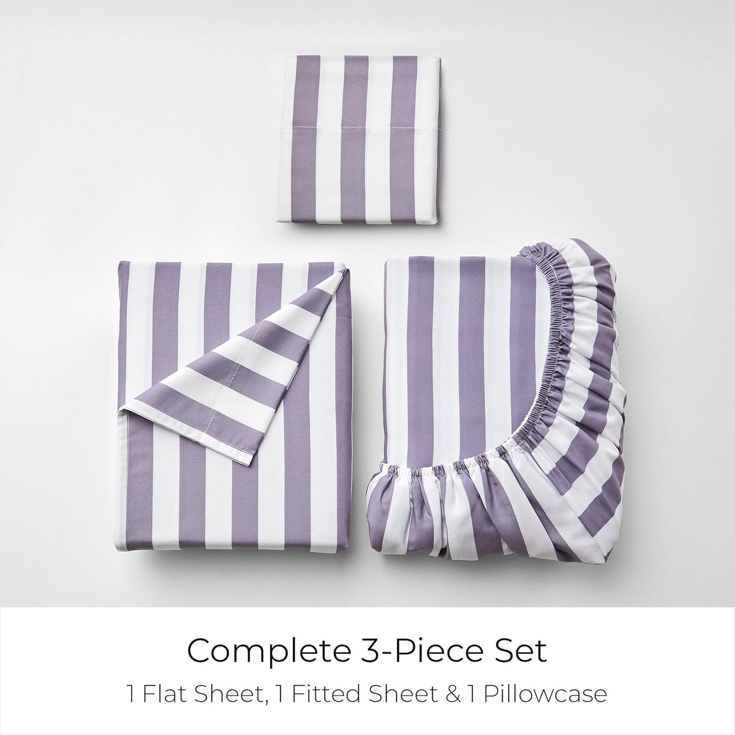 Mellanni Twin XL Sheets Set - 3 PC Iconic Collection Bedding - Hotel Luxury, Soft, Cooling Bed Sheets - Wrinkle, Fade, Stain Resistant (Twin Extra Long, Oxford Stripe Hazy Lilac)
