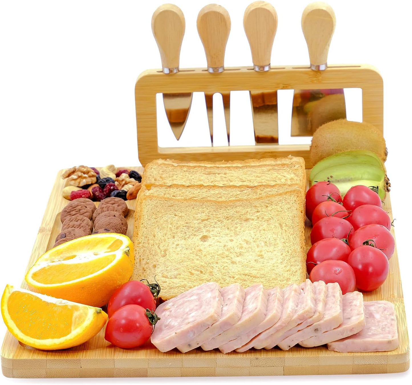 Bamboo Charcuterie Boards Cheese Board Knife Set14‘’x11‘’,House Warming Gifts for New Home Gift for Mom Couples Bridal Shower Bridesmaid Gifts (13 x 10 x 0.59 inches)
