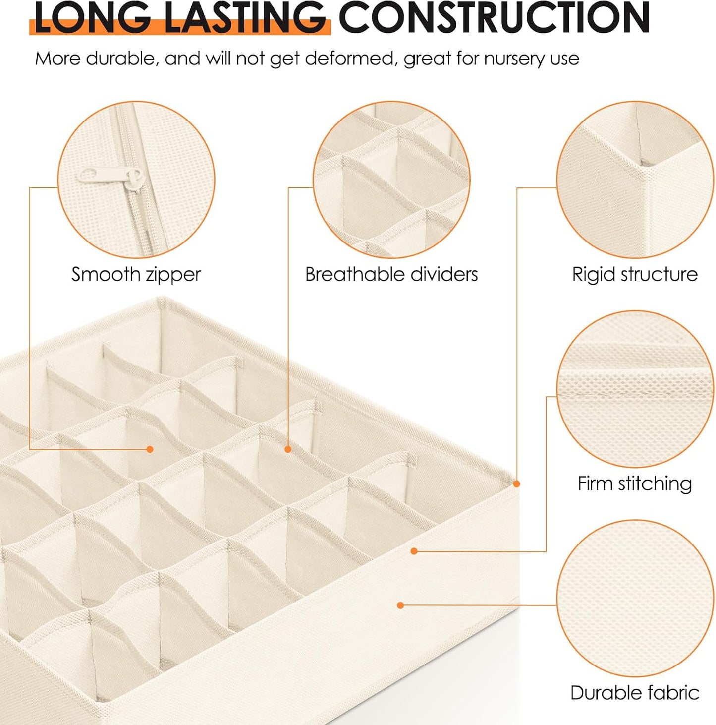 Drawer Organizer Clothes, 8 Pack Dresser Organizer Bins for Baby Clothes, Underwear Sock, Fabric Closet Organization and Storage Dividers for Nursery Bedroom (48 Compartments, Beige)