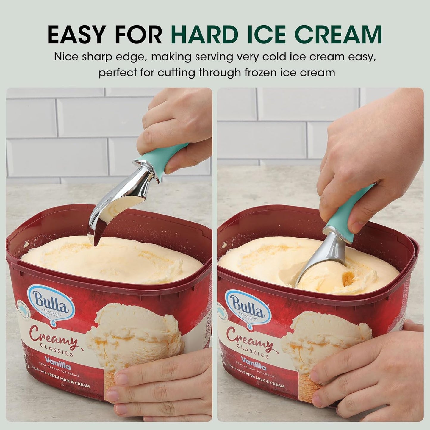 Beneno Heavy Duty Ice Cream Scoop - Upgraded Anti-Fracture Design, Comfortable Grip Long Handle, Effortless Scooping & Dishwasher Safe, Mint