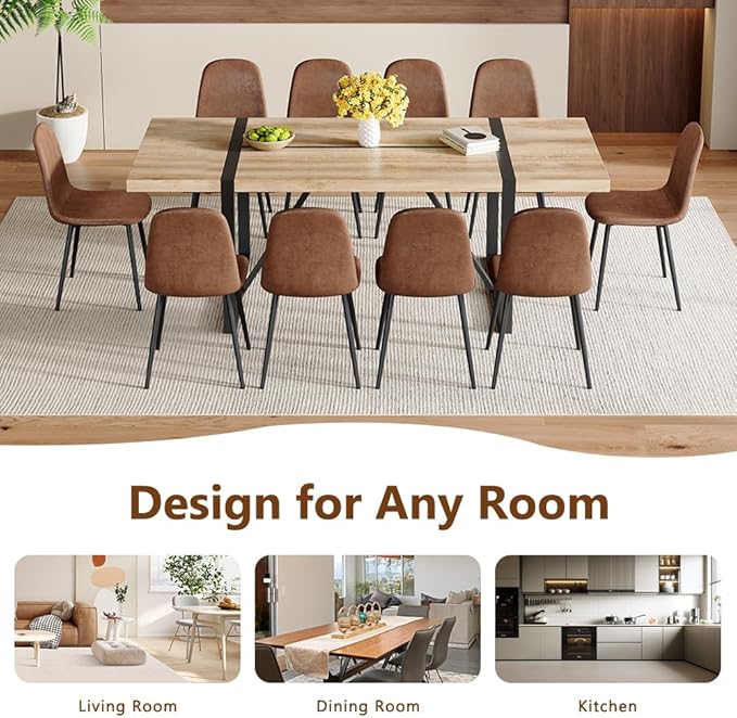 86.6" Dining Table Set for 10, Modern 11 Piece Wood Kitchen Table and Chairs Set, Large Rectangle Dining Table with 10 Suede Upholstered Chairs, Perfect for Family Gatherings and Dining Room