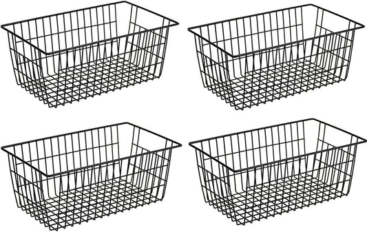 SANNO Freezer Wire Baskets, Refrigerator Freezer Baskets Wire Metal Storage Basket, Farmhouse Storage Organizer Bin for Pantry, Shelf, Kitchen, Cabinet, Bathroom Black 15.7" L x 7.9" Wx 5.9" H