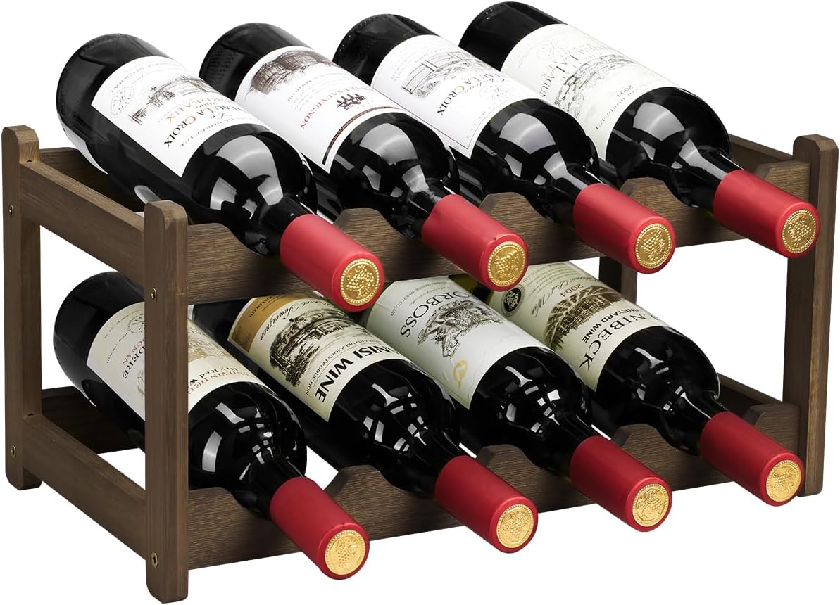 Wine Rack 8 Bottle 2-Tier Eco-Friendly Bamboo Wine Storage Easy-Assembly Space-Saving for Wine Lovers,Kitchen Wine Organizer for Countertop,Pantry, Home,Room Decor,Bar