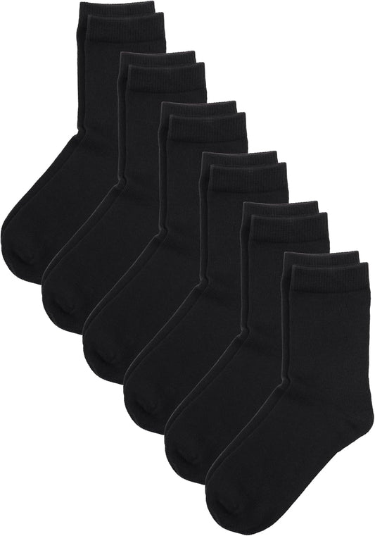 COTTON DAY Unisex Little Kids Youth Boys Girls Soft Cotton Crew Dress Socks Seamless Toe Black White Gray Navy 6 Pack