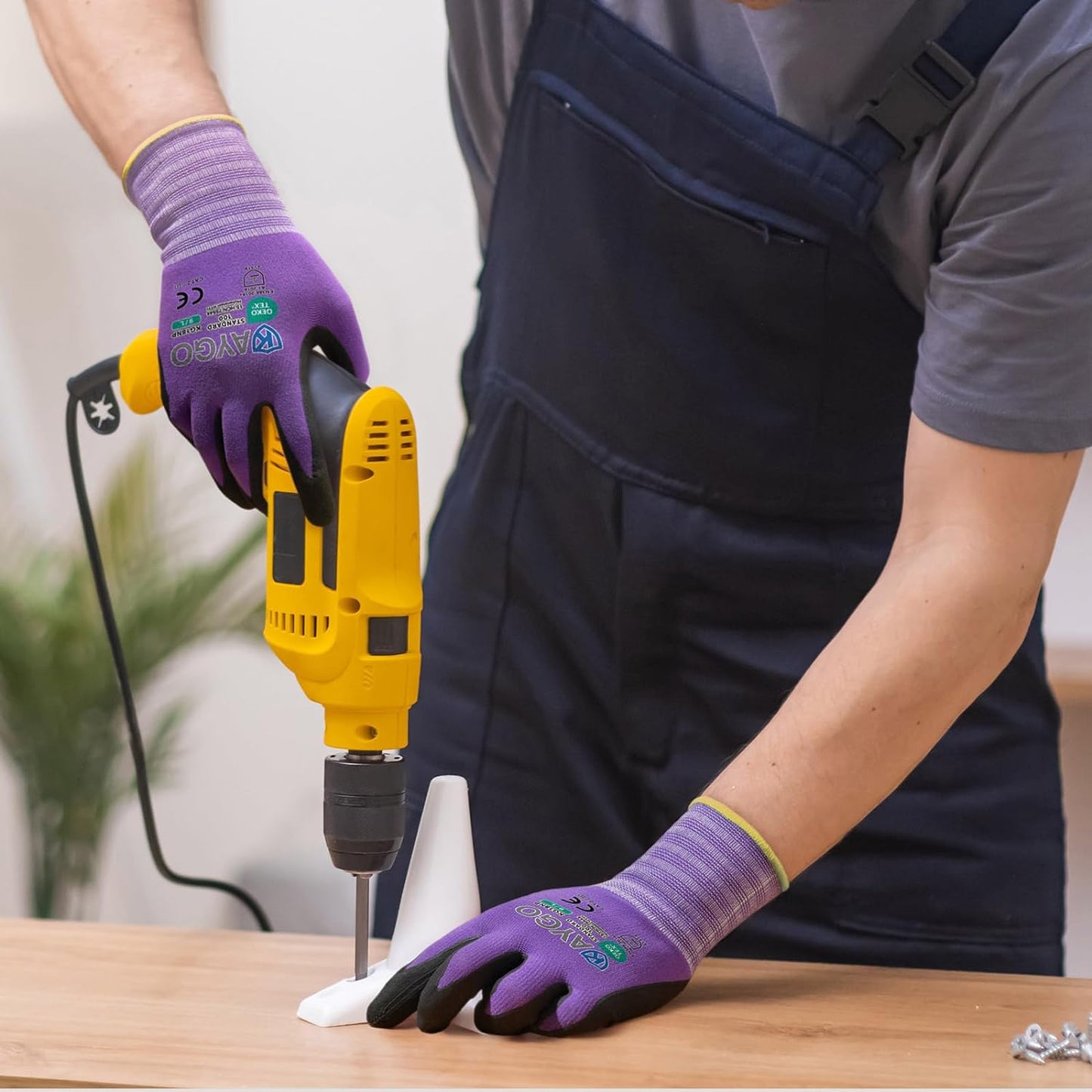 KAYGO Safety Work Gloves MicroFoam Nitrile Coated, 3 Pairs KG18NB,Seamless Knit Nylon Glove for Men and Women, Ideal for Automotive,Warehouse,Construction (Medium,Purple)