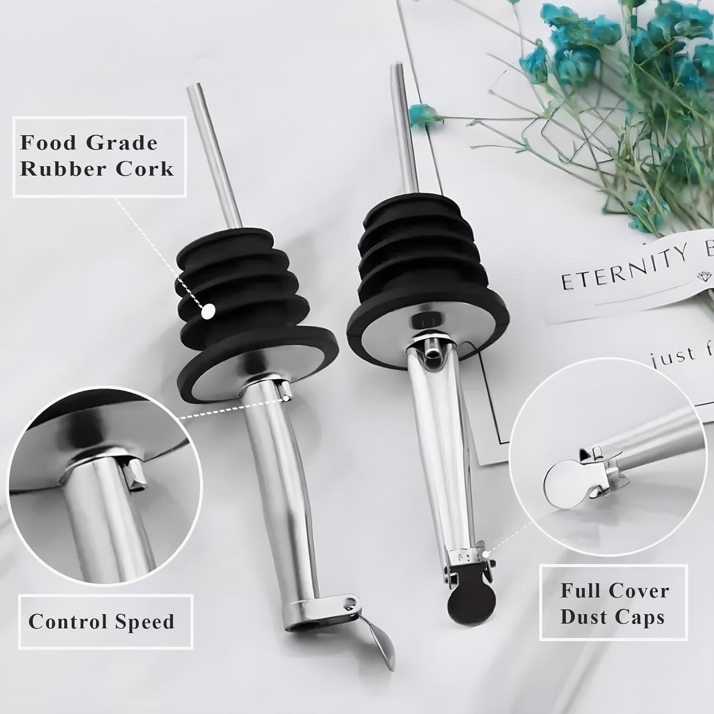 2 Pack Oil Spout with Flip Top, Olive Oil Dispenser Spout,Liquor Bottle Pourer Spouts for About 3/4" Bottle Mouth