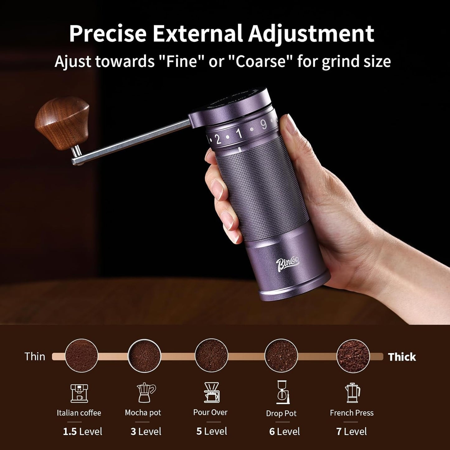 Manual Coffee Grinder with Foldable Handle, Conical Burr Coffee Grinder with 20g Capacity, Adjustable External Grind Setting for Travel,Camping,Home