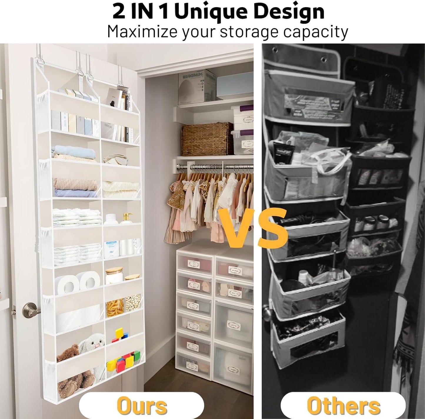 Over the Door Organizer 5 Tiers,Extra Large Behind Door Storage of 10 Compartments,80 lbs Weight Capacity Over the Door Storage, Door Hanging Organizer for Closet, Diaper Organizer, Toy Storage, Beige