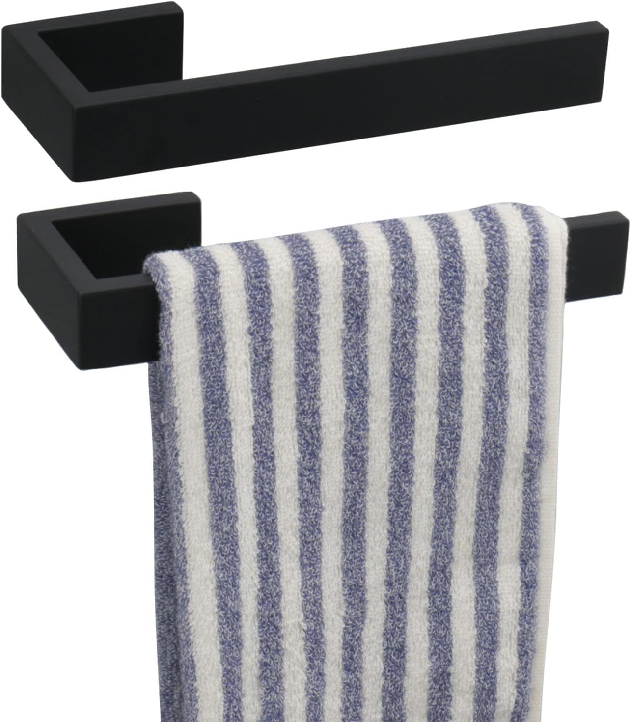 TocTen Hand Towel Holder/Towel Ring - 2Pack Thicken SUS304 Stainless Steel Bathroom Hand Towel Hanger, Heavy Duty Wall Mounted Towel Rack, Square Hand Towel Bar for Bathroom (Matte Black,2 Pcs 9 in)