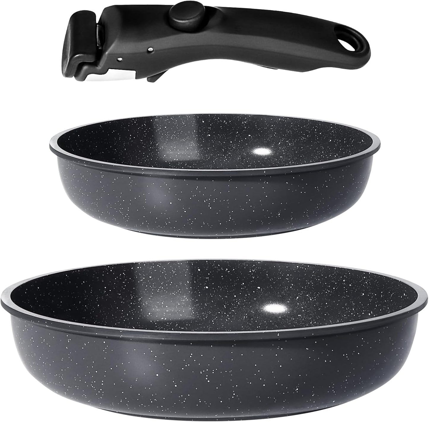 GiPP Ceramic Non Stick Frying Pans Set Removable Handle, Dishwasher & Oven Safe Nonstick Skillets with Detachable Handle, Healthy Cooking Compatible with All Stovetops, PFOA Free, RV Cookware set