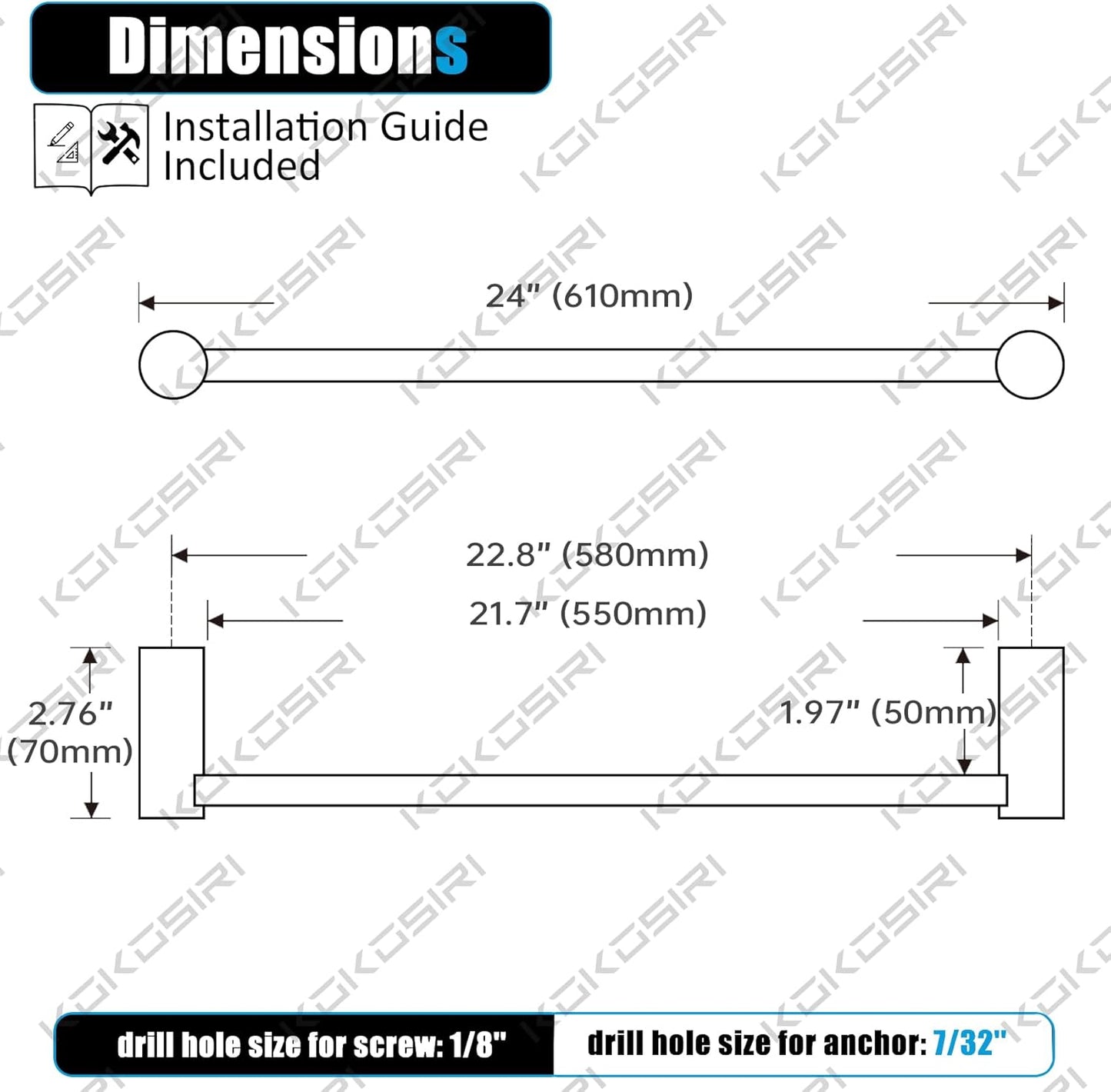 KOKOSIRI Bathroom Towel Rack Wall Mounted 24-Inch Bath Towel Bar Holders for Bathroom Hardware Accessories Brushed Gold Stainless Steel, B4007BG-L24
