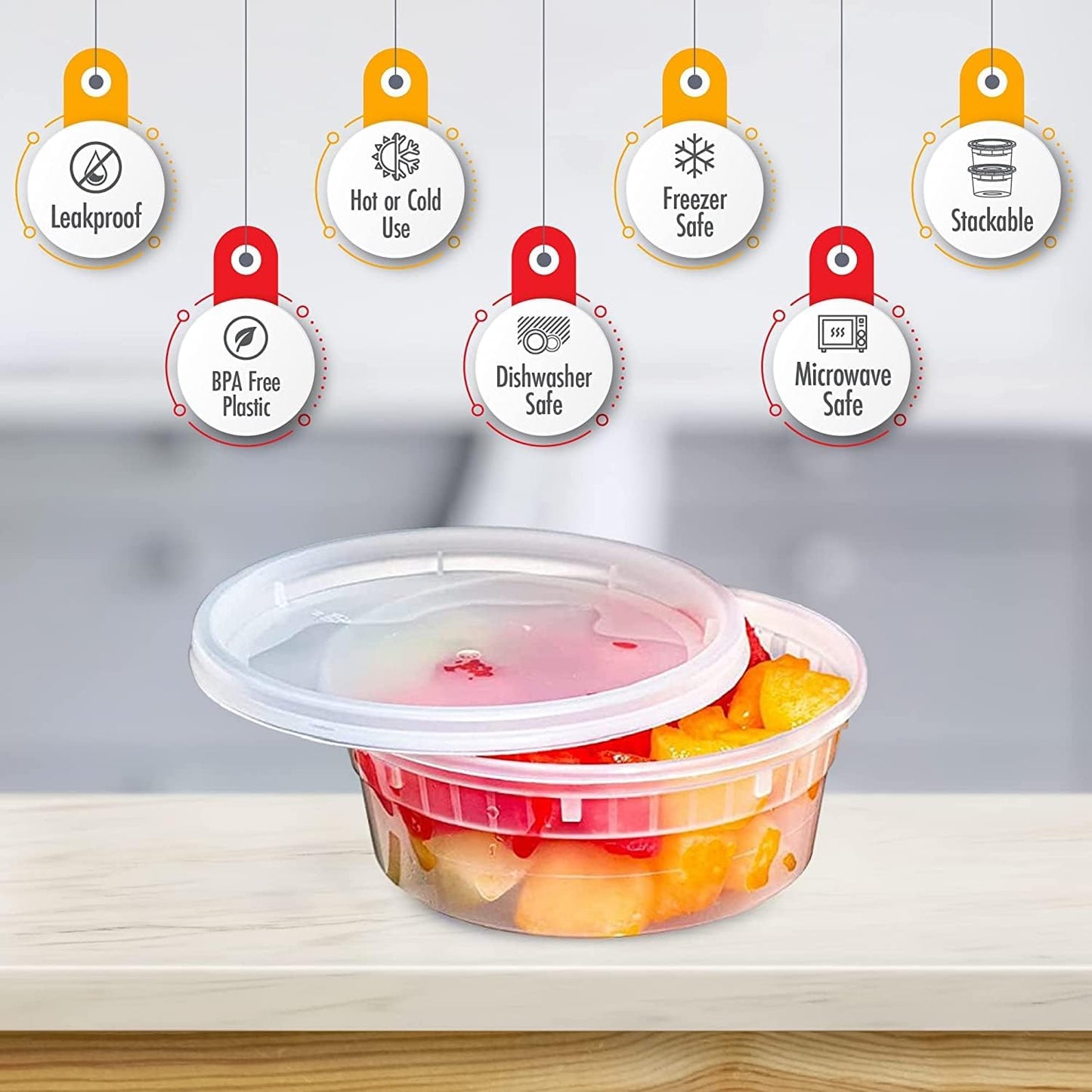 Deli Containers with Lids Leakproof - 240 Pack BPA-Free Plastic Microwaveable Clear Food Storage Container Premium Heavy-Duty Quality, Freezer & Dishwasher Safe (8oz 240 Sets)