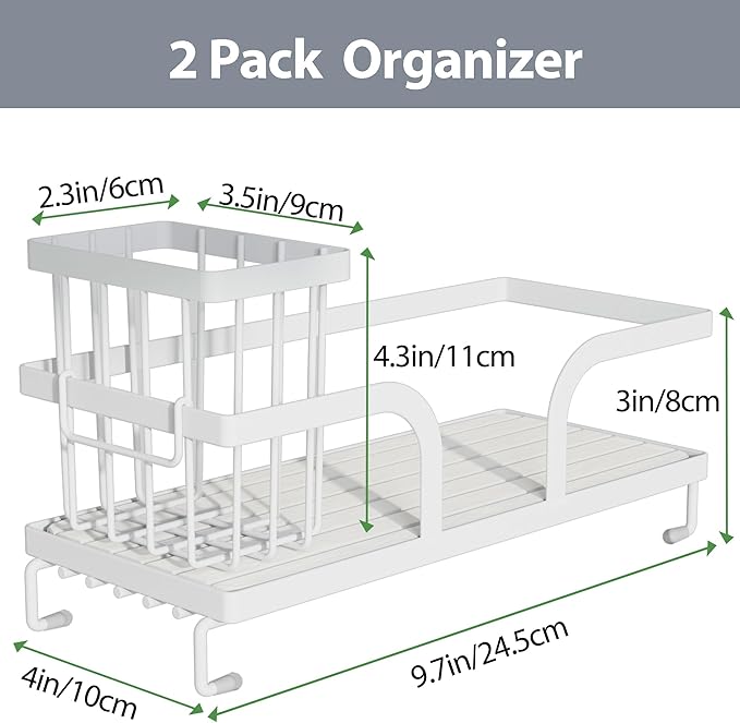 Bathroom Counter Organizer,Perfume Tray,Stone Drying Mat for Kitchen Counter,9.7" x 4.2"x 3.2", Ideal for Bathroom Organizers and Storage, Vanity, Skincare, Present, and More,2PCS White