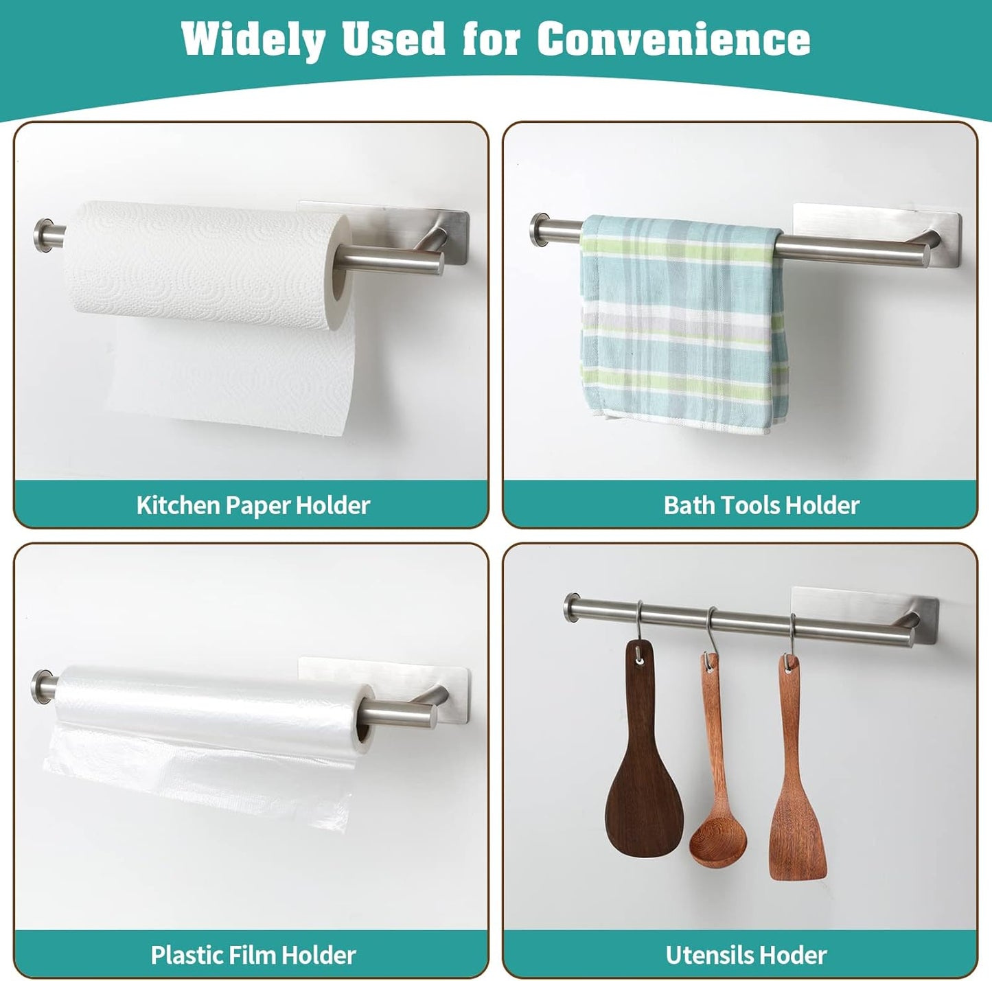 theaoo Under Cabinet Paper Towel Holder for Kitchen, Adhesive Paper Towel Roll Rack for Bathroom Towel, SUS304 Stainless Steel Wall Mount, Both Available for Adhesive and Screws