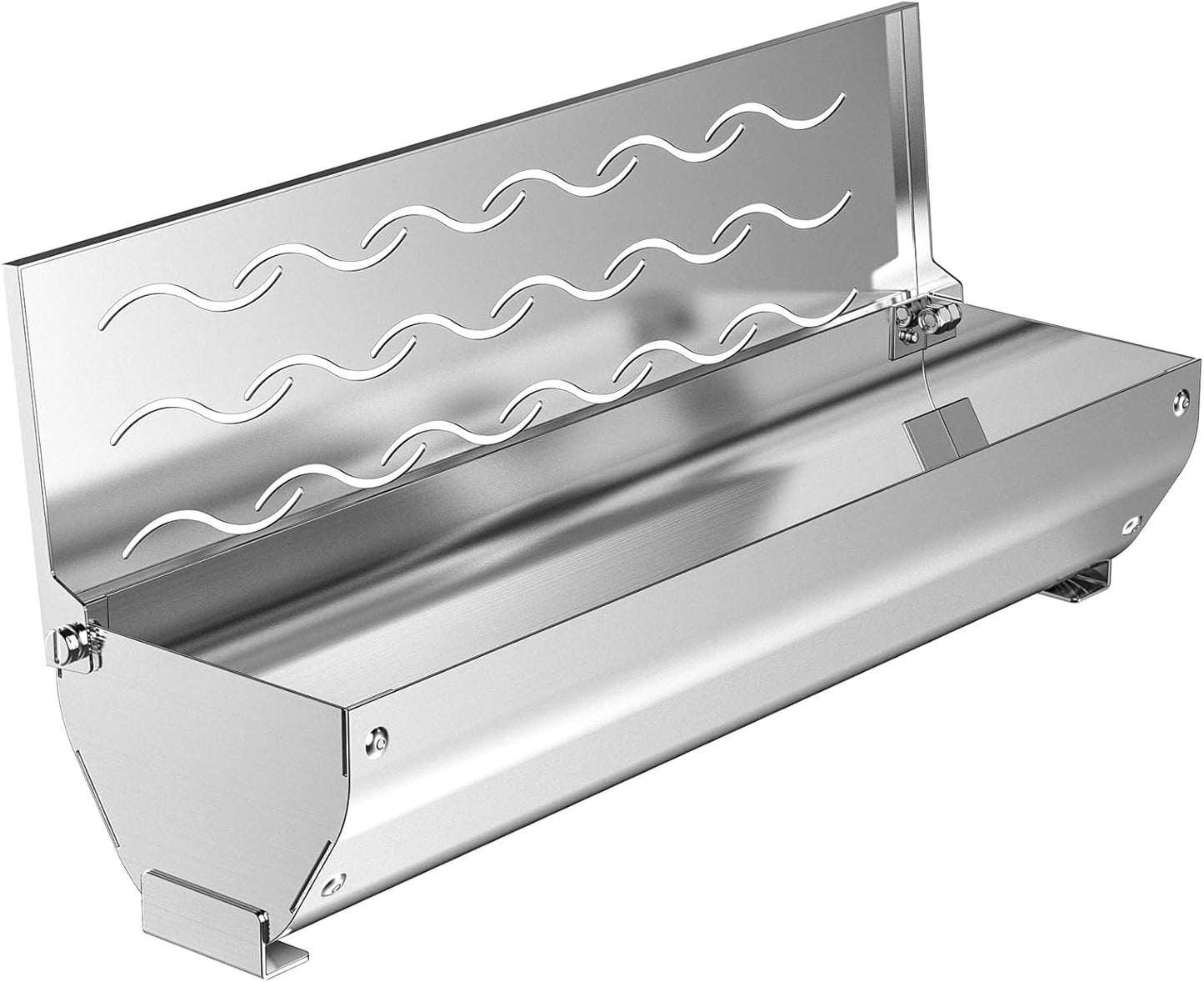 Skyflame Stainless Steel Wood Chip Smoker Box, BBQ Meat Smoking with Wavy Vent and Hinged Lid, Large Capacity for Gas/Charcoal Grill, V Shape with Flat Base Bottom