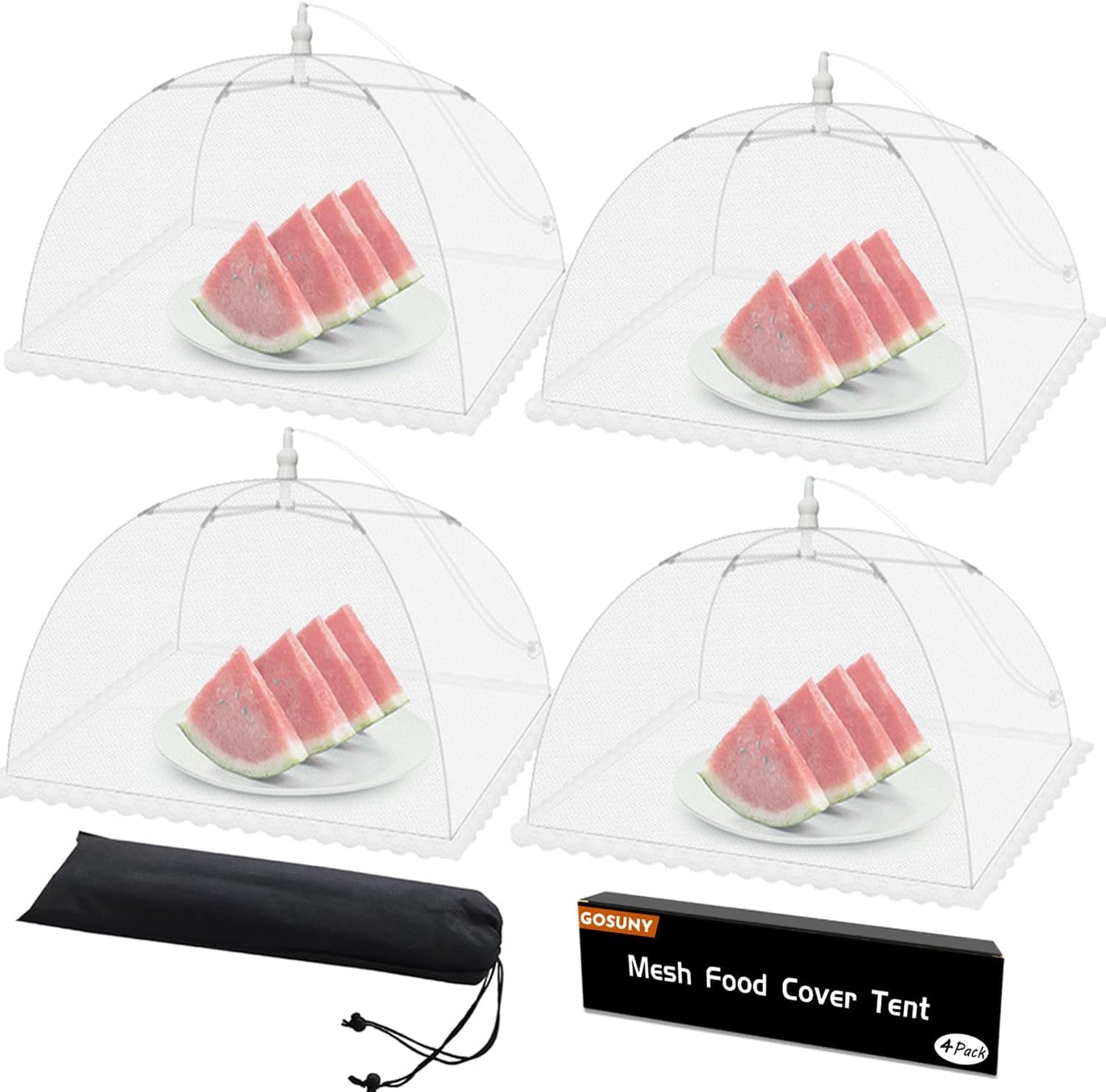 Mesh Food Covers for Outdoors - 4 Pack Upgraded Large 17x17 in Outdoor Party Food Cover Tent Collapsible Picnic Nets Umbrella Screen Pop Up Food Dome for Outside (White)
