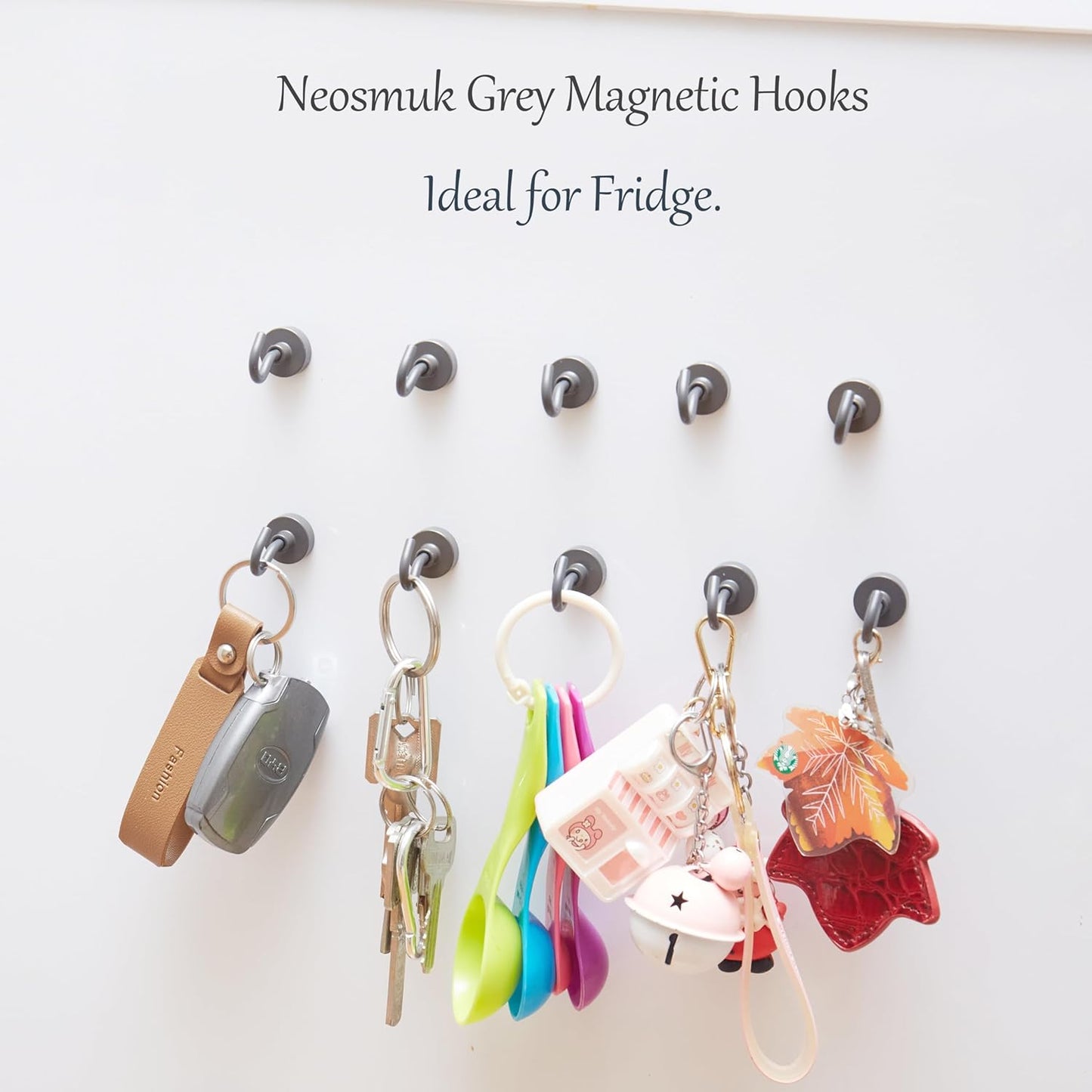 Neosmuk Magnetic Hooks,30lb+ Heavy Duty Earth Magnets with Hook for Refrigerator, Extra Strong Cruise Hook for Hanging, Magnetic Hanger for Curtain, Grill (Grey, 15 Pack)