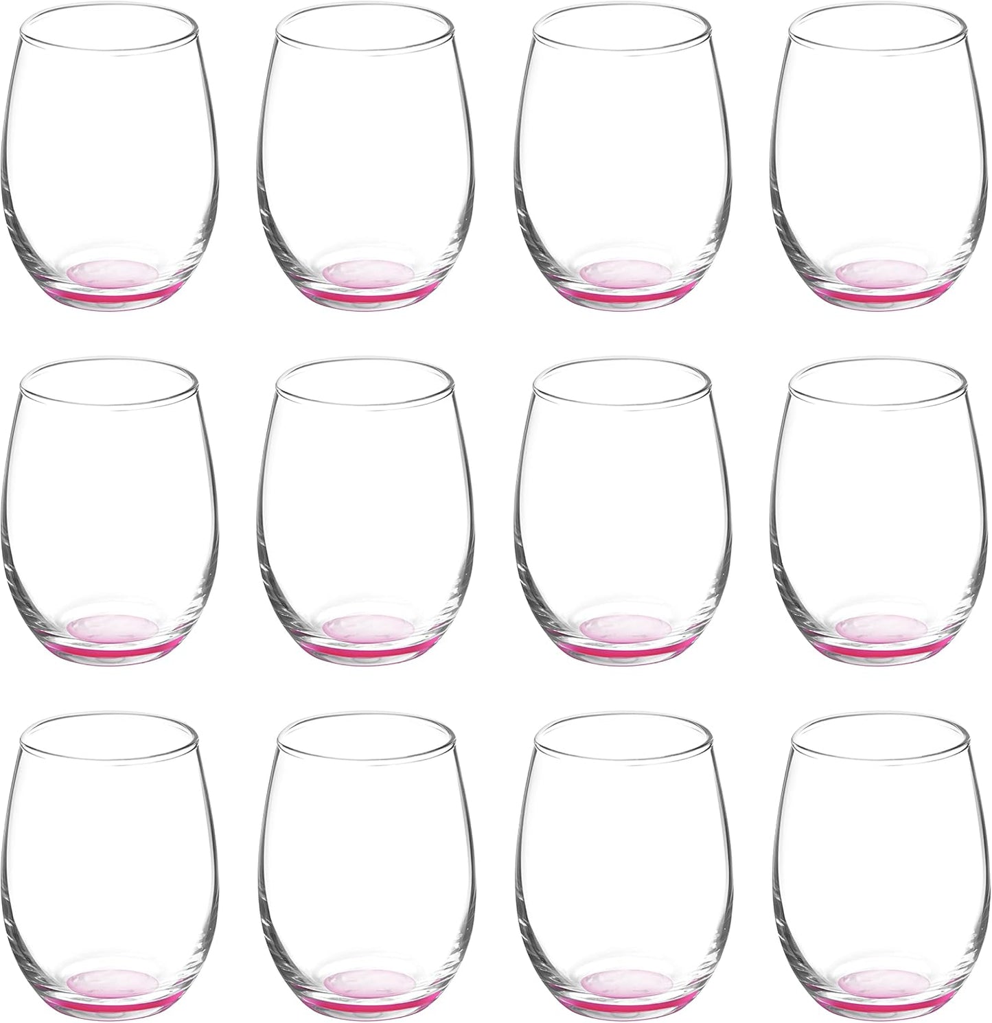 DISCOUNT PROMOS Stemless Wine Glasses by ARC 5.5 oz. Set of 12, Bulk Pack - Perfect for Hotel, Bar, Restaurant or Lounge - Pink